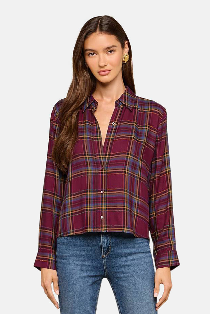 Suzette Hi Low Shirt Dark Plum Multi Plaid
