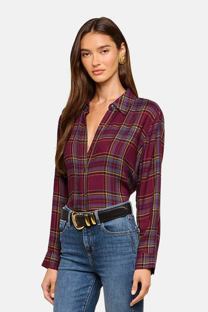 Suzette Hi Low Shirt Dark Plum Multi Plaid