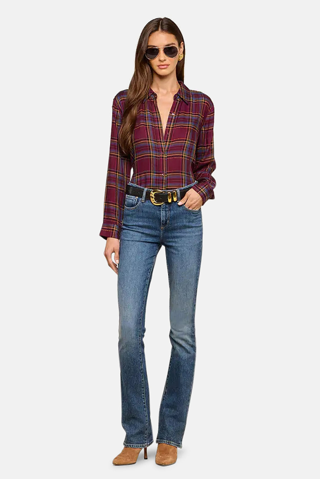 Suzette Hi Low Shirt Dark Plum Multi Plaid