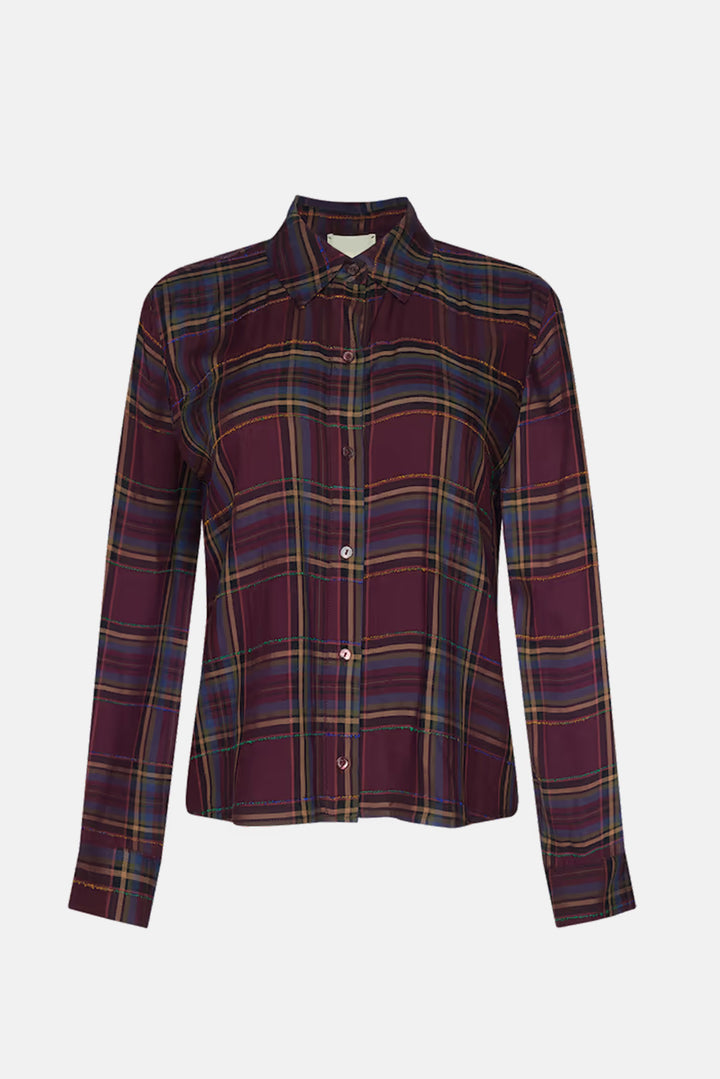 Suzette Hi Low Shirt Dark Plum Multi Plaid