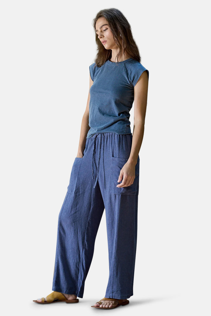 Sydney Wide Leg Linen Viscose Pant Indigo