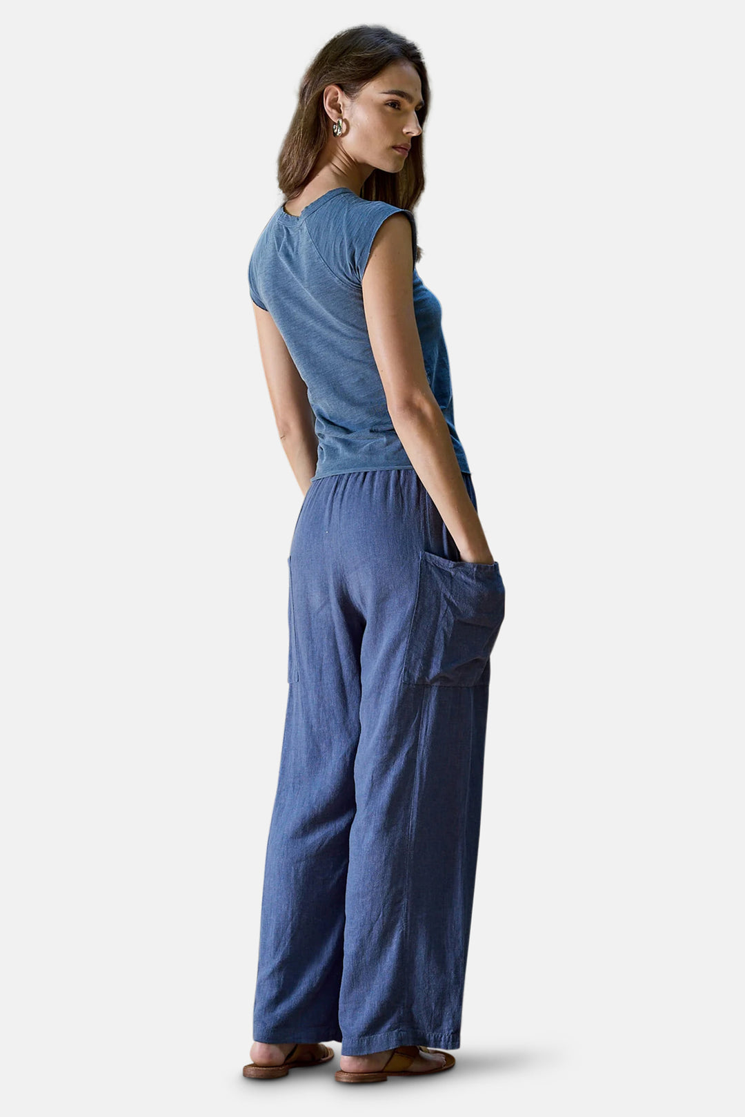 Sydney Wide Leg Linen Viscose Pant Indigo