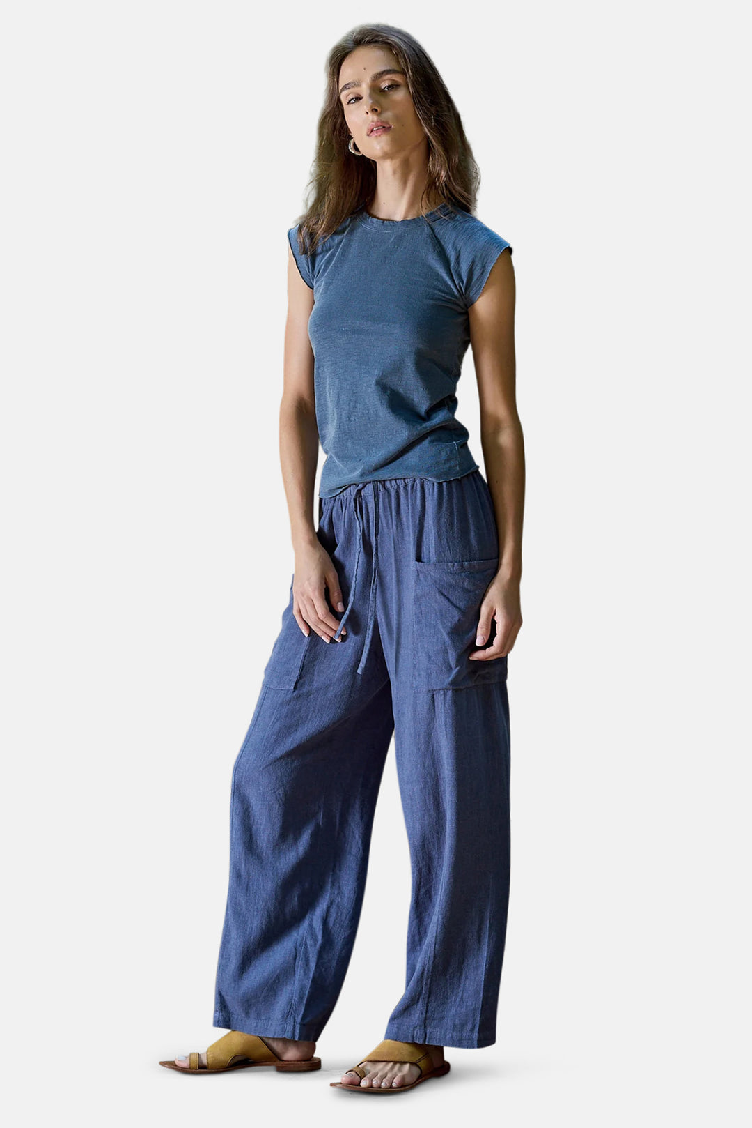 Sydney Wide Leg Linen Viscose Pant Indigo