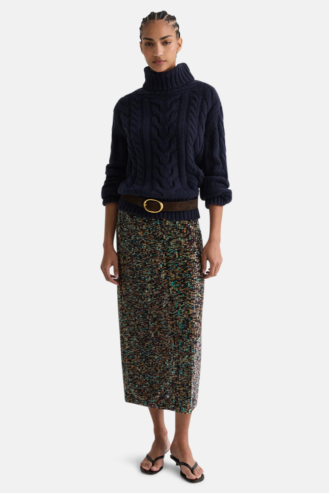 Sylkie Skirt In Sequin Abstract Dark Chocolate