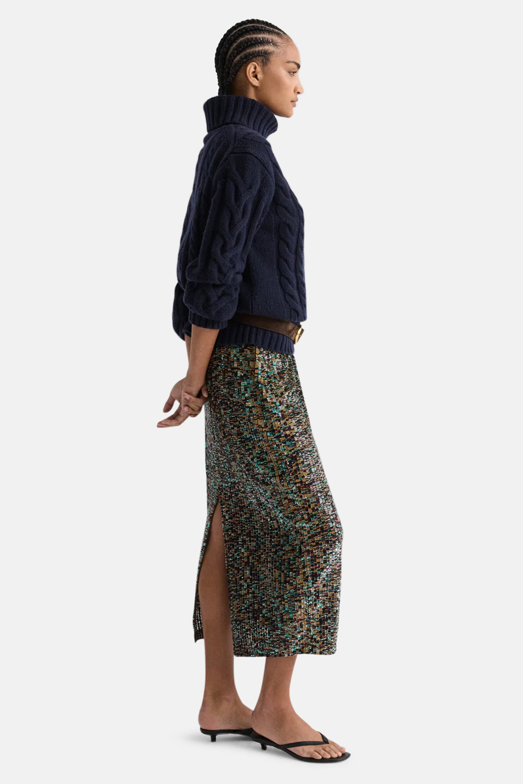 Sylkie Skirt In Sequin Abstract Dark Chocolate