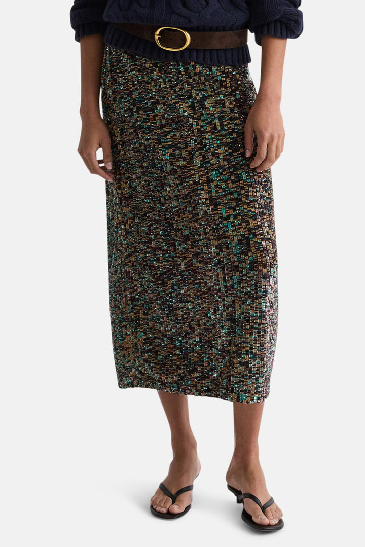 Sylkie Skirt In Sequin Abstract Dark Chocolate