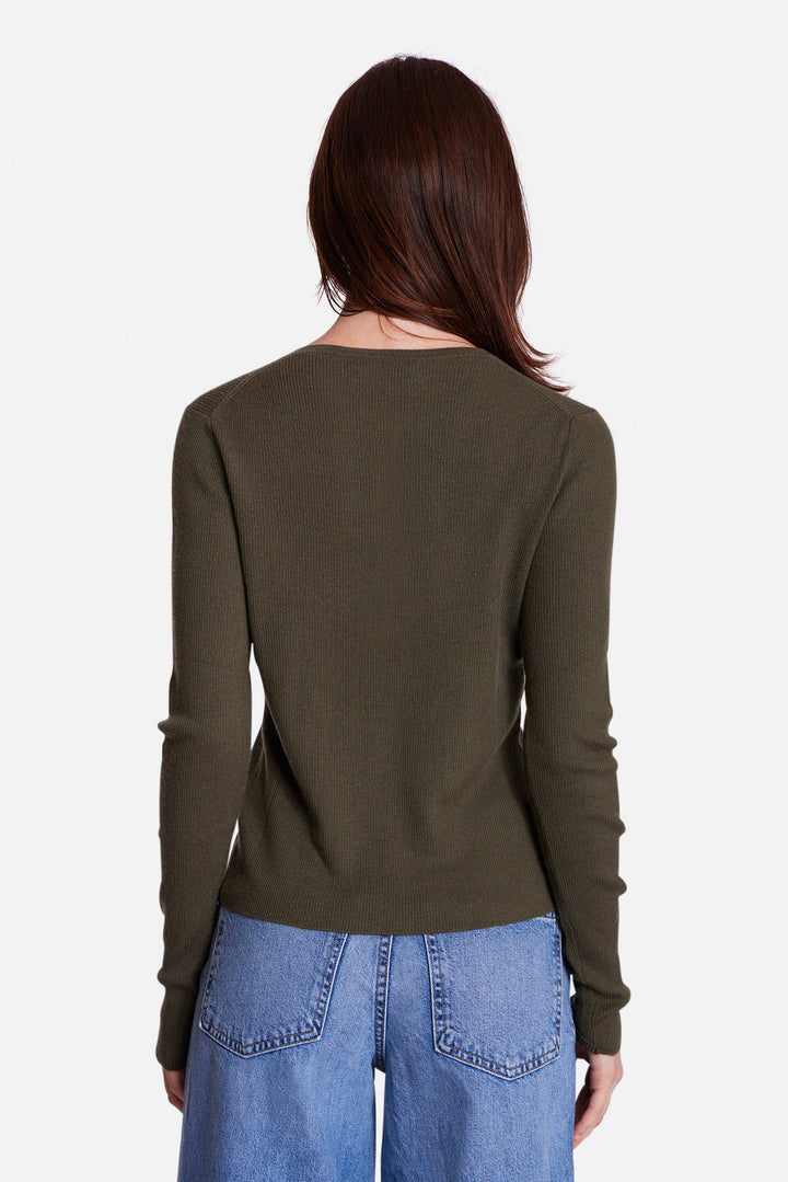 Sylvia Cashmere Henley Sweater Army Green