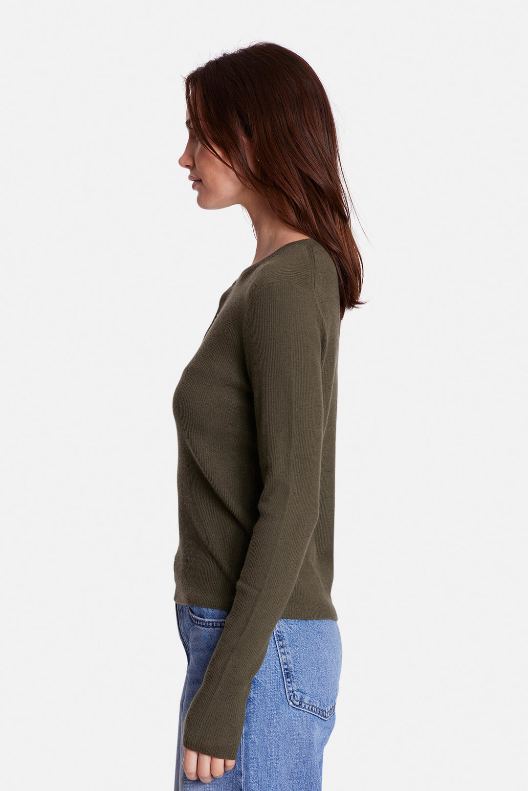 Sylvia Cashmere Henley Sweater Army Green