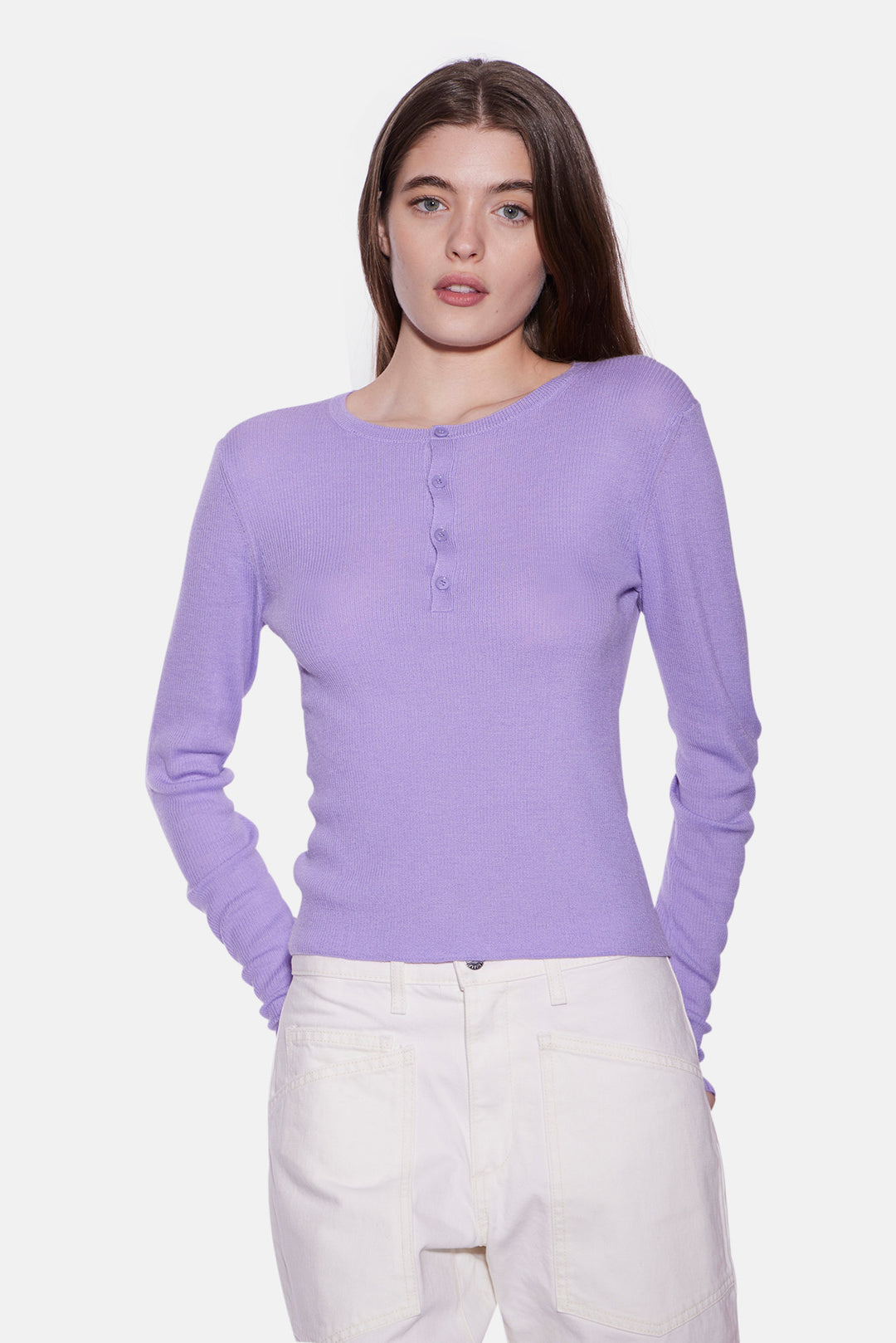 Sylvia Cashmere Henley Sweater Purple