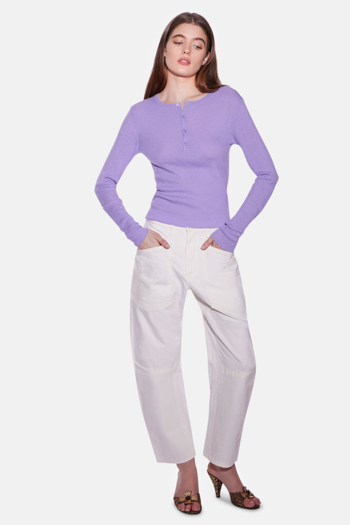 Sylvia Cashmere Henley Sweater Purple