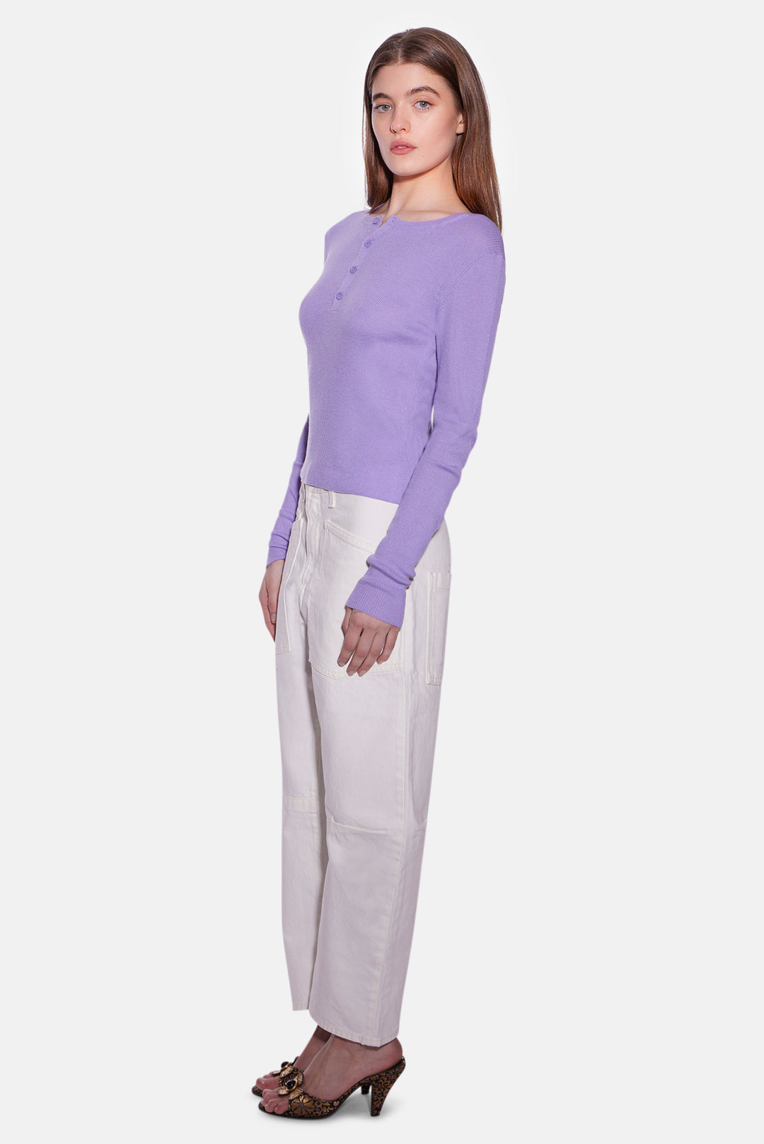 Sylvia Cashmere Henley Sweater Purple