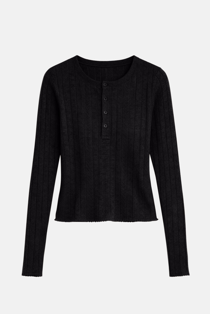Sylvia Pointelle Henley Black