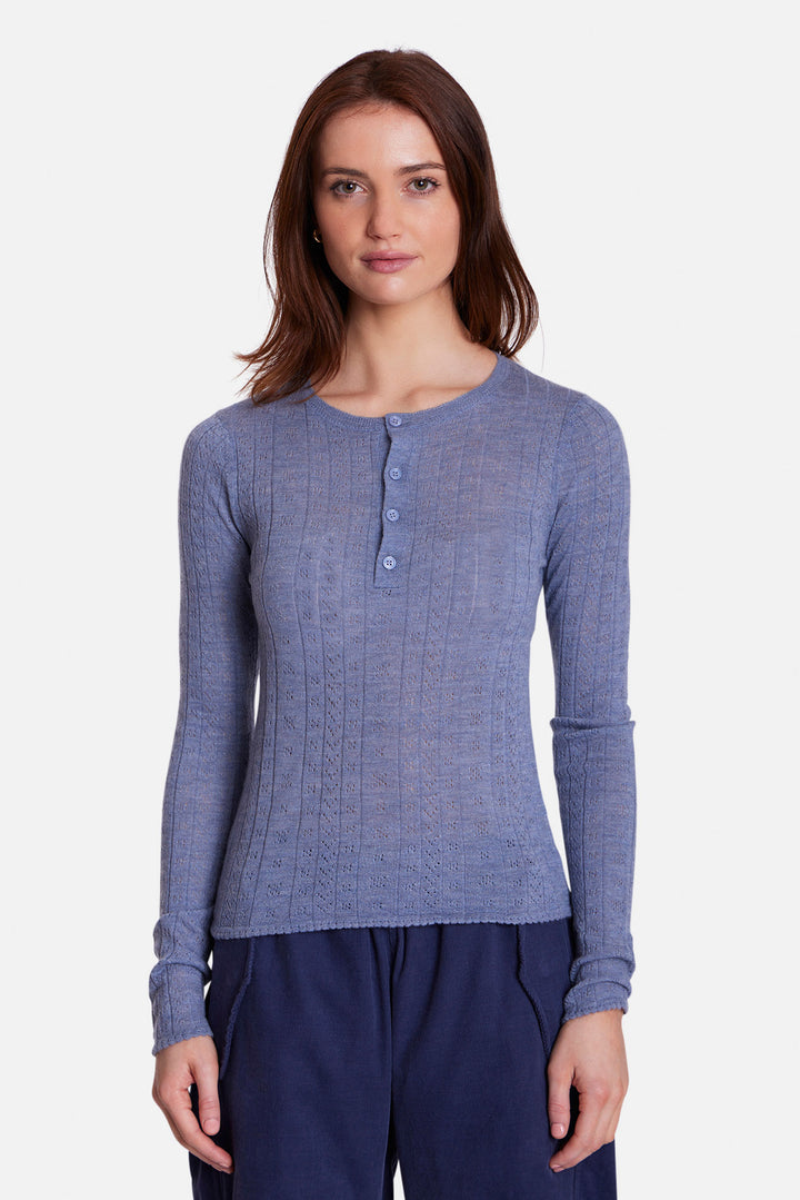 Sylvia Pointelle Henley Blue