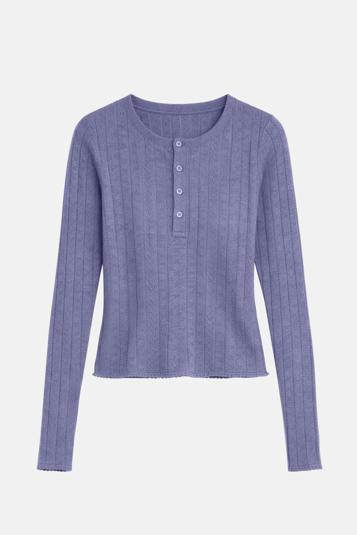 Sylvia Pointelle Henley Blue
