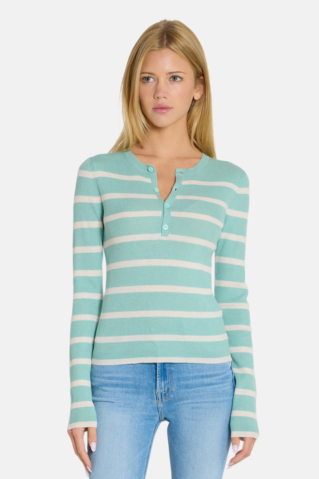 Sylvia Striped Henley Mint/Ivory Stripe