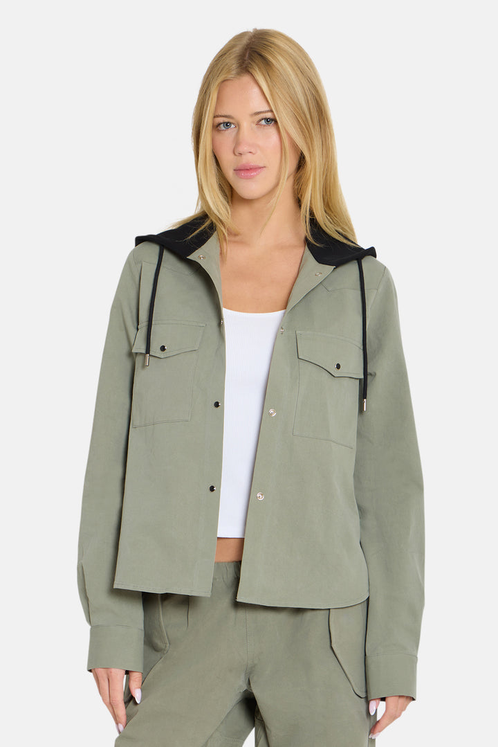 Brenda Shirt Army Green w/ Black Hood