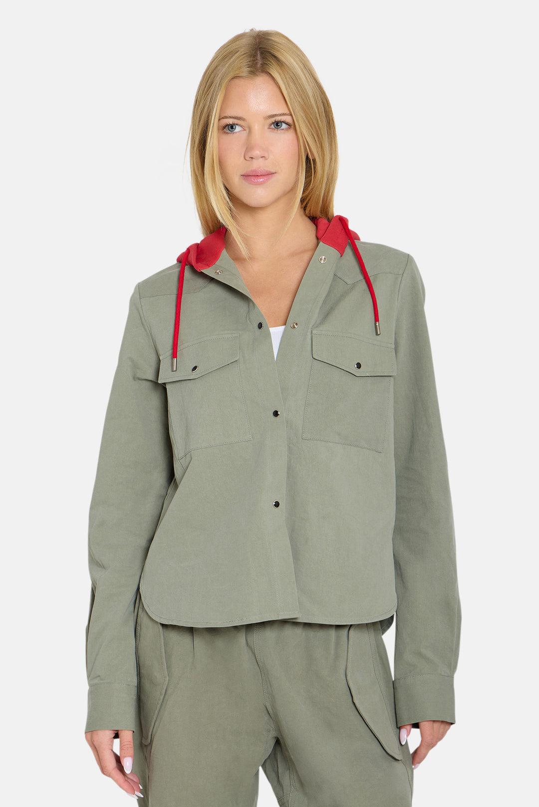 Brenda Shirt Army Green w/ Red Hood