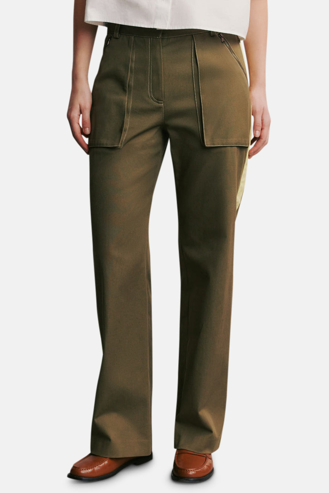 Isa Pant In Stretch Cotton Twill Dark Olive
