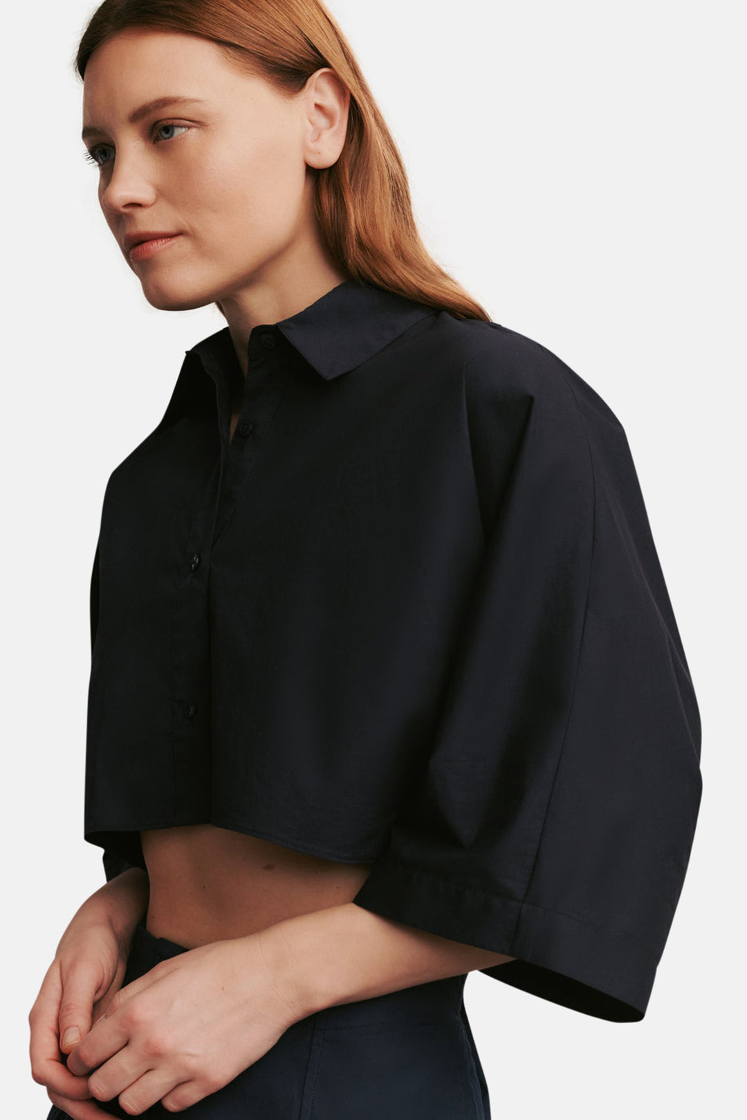 She Comes And Goes Top In Stretch Cotton Poplin Midnight