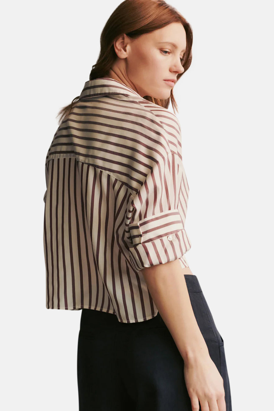 Next Ex Shirt in Striped Silk Voile White/Brown