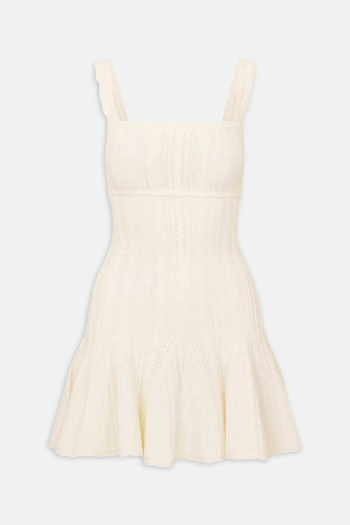 Tabatha Stretch Pointelle Mini Dress White Tea