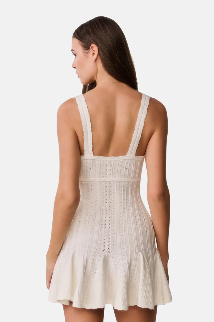 Tabatha Stretch Pointelle Mini Dress White Tea