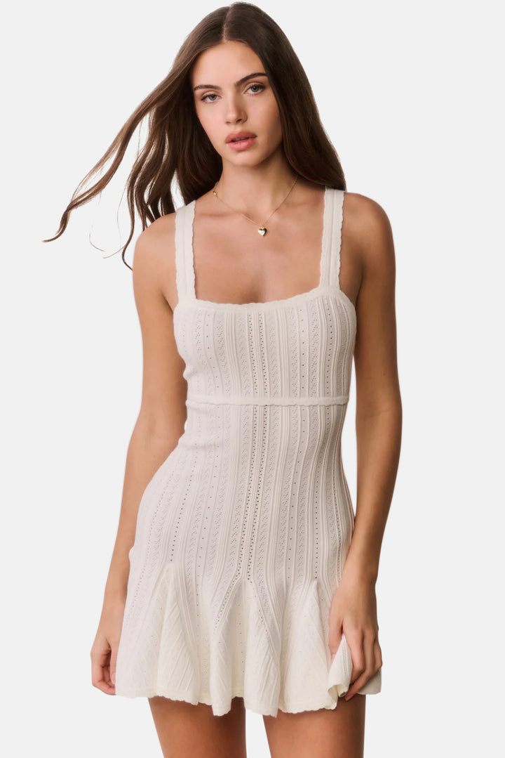 Tabatha Stretch Pointelle Mini Dress White Tea