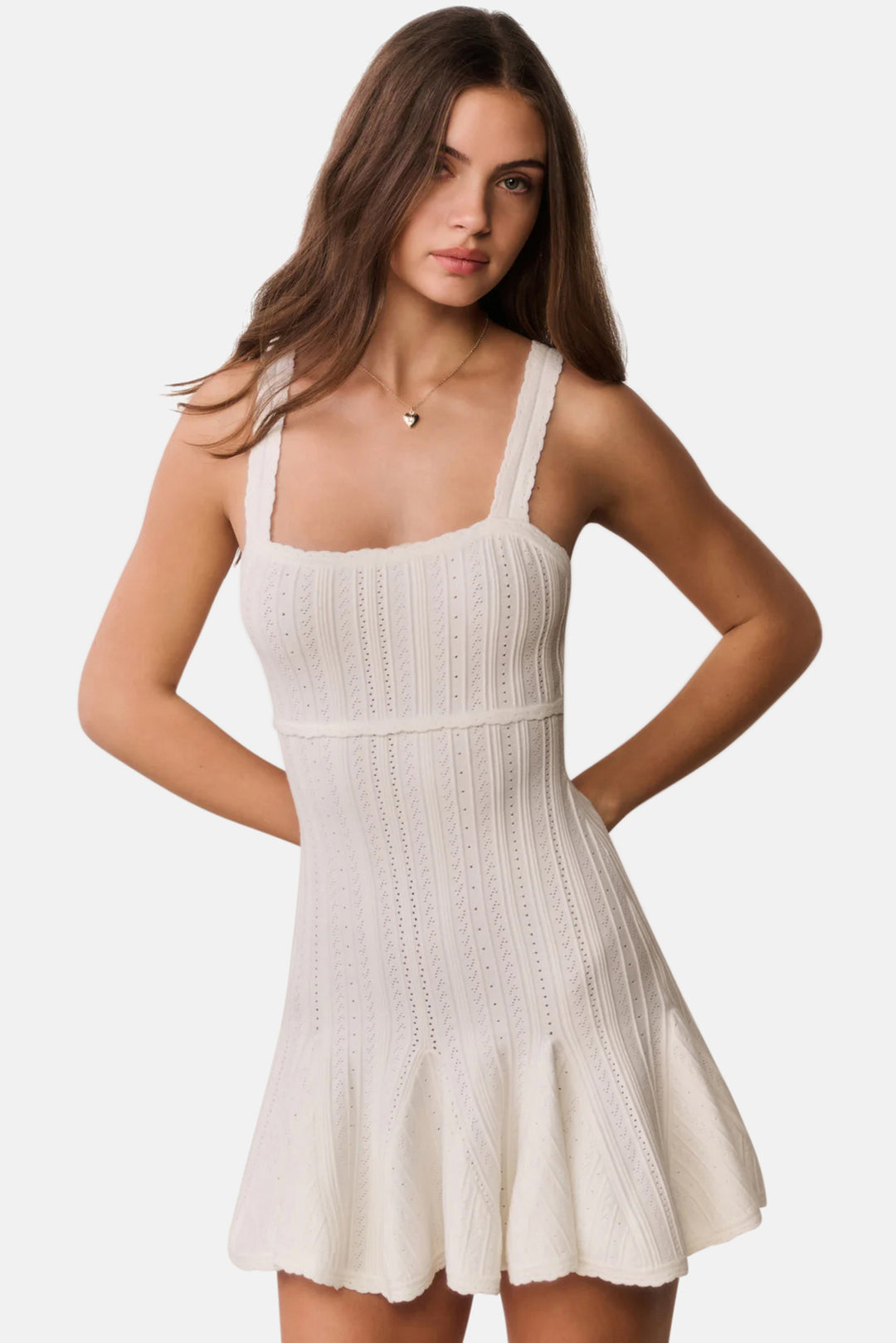 Tabatha Stretch Pointelle Mini Dress White Tea