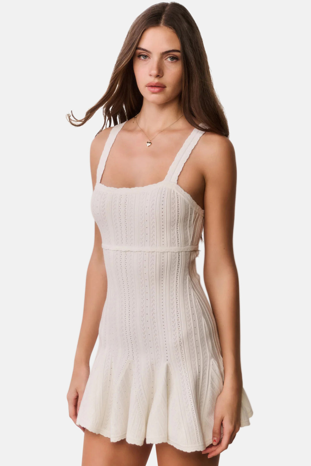Tabatha Stretch Pointelle Mini Dress White Tea