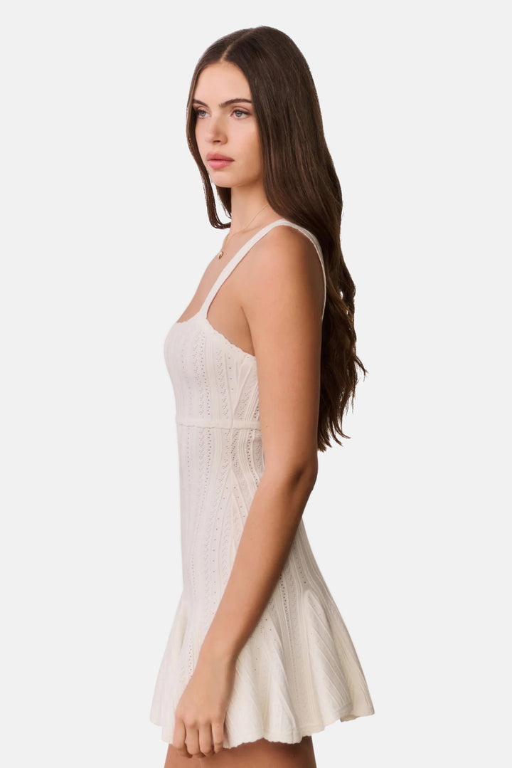 Tabatha Stretch Pointelle Mini Dress White Tea