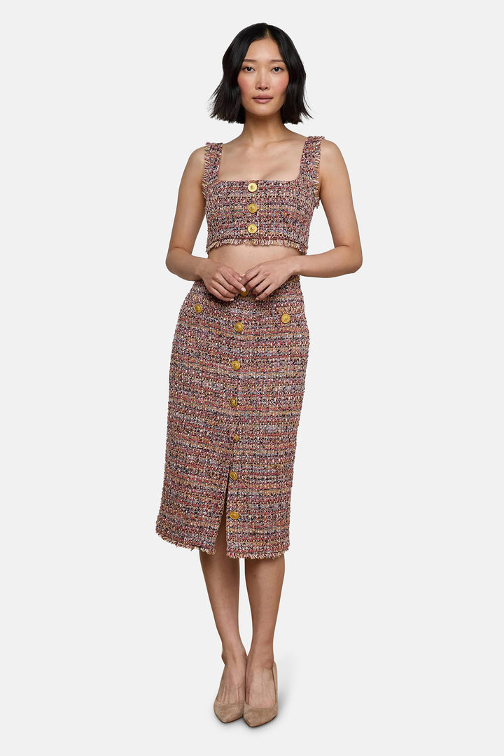 Tai Tweed Midi Skirt Mauve/Tan Multi Tweed