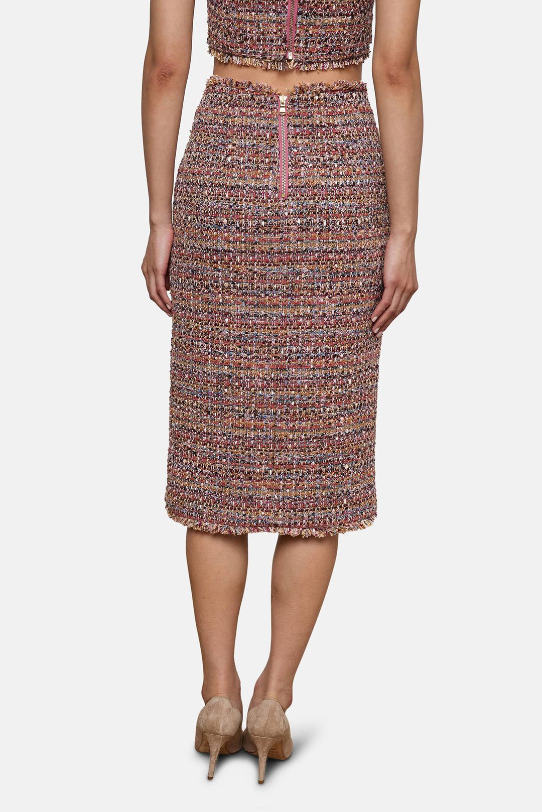 Tai Tweed Midi Skirt Mauve/Tan Multi Tweed