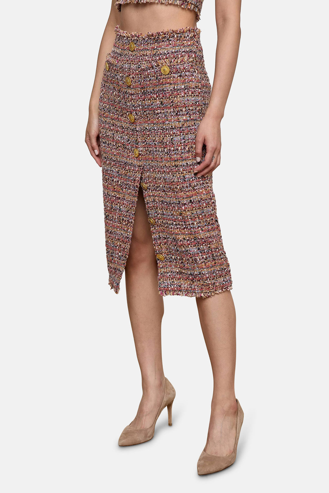 Tai Tweed Midi Skirt Mauve/Tan Multi Tweed