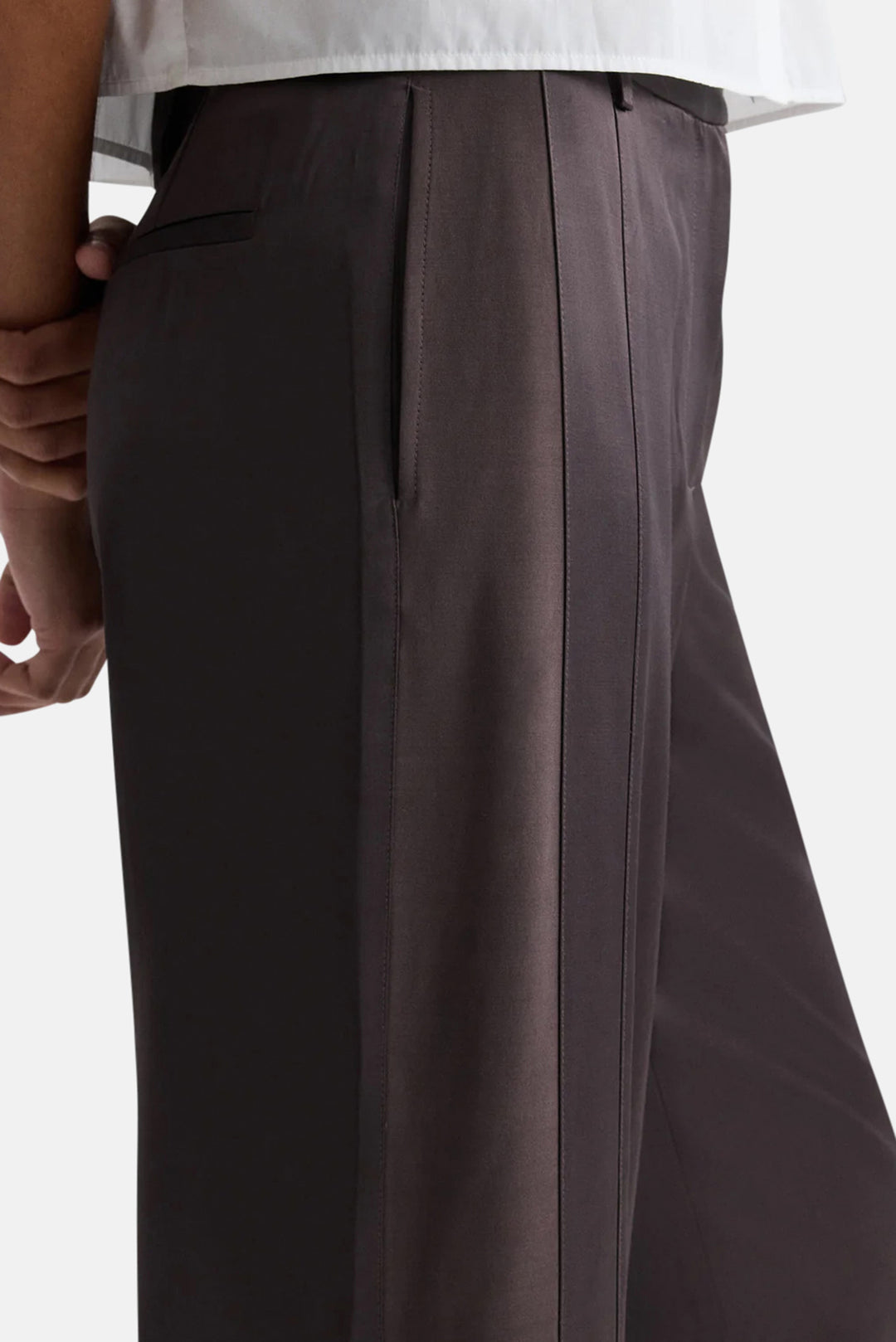 Taite Pant in Shiny Viscose Wool Satin Chocolate Torte