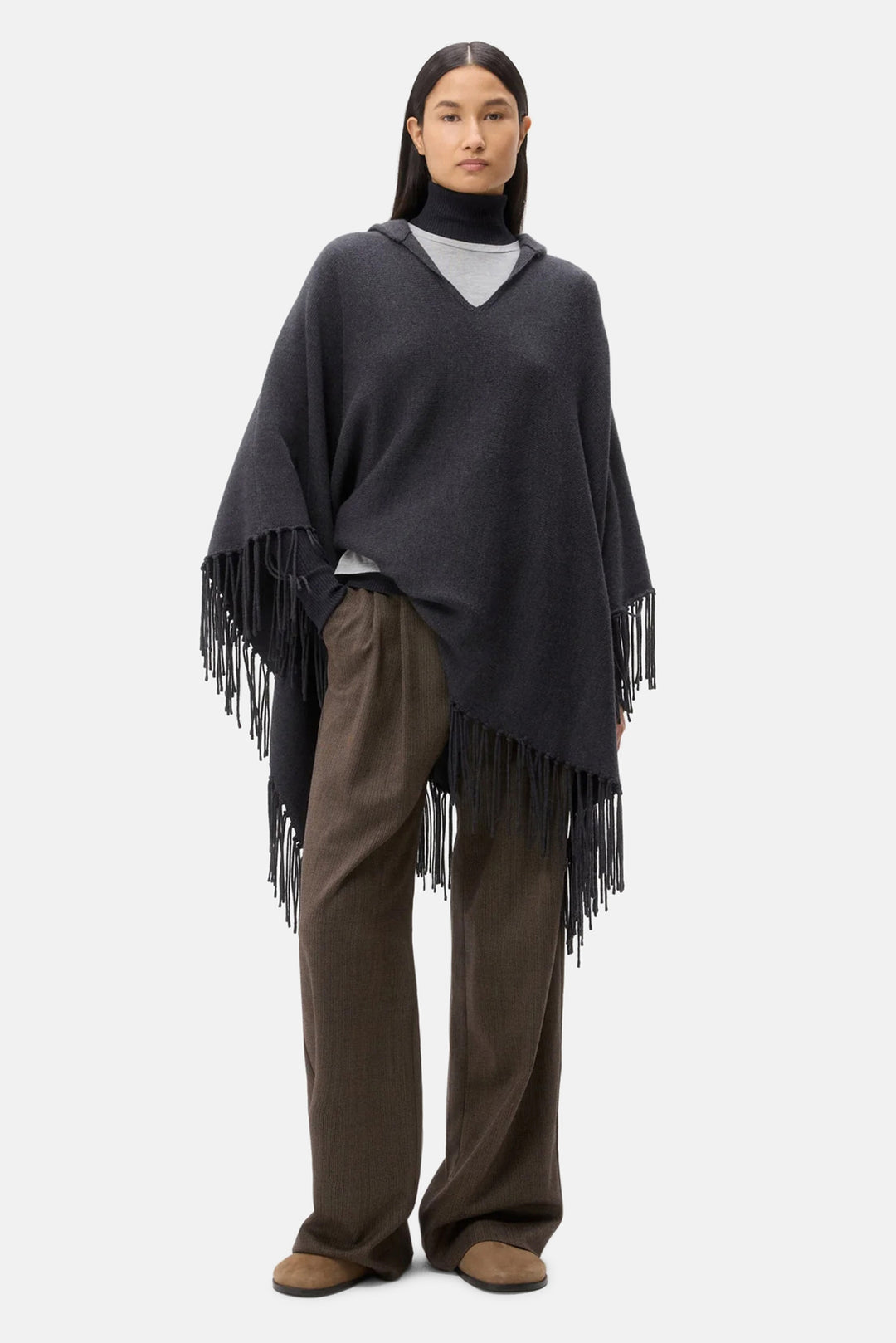 Take Me Home Poncho in Charcoal Heather Grey
