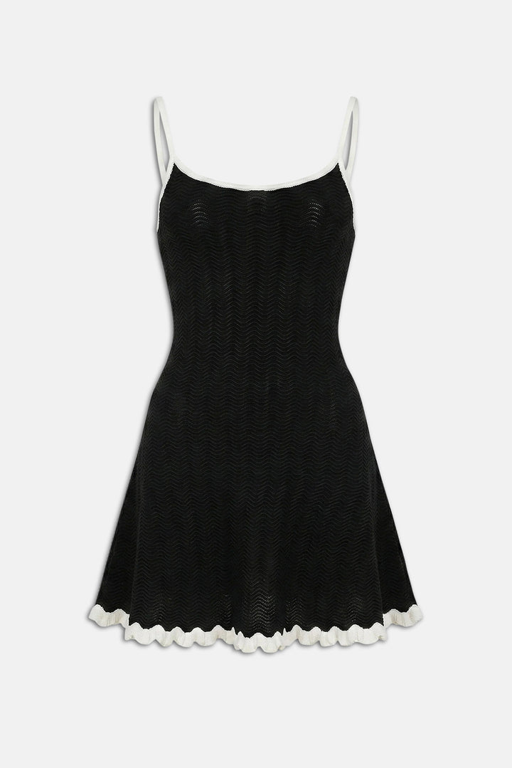 Talia Mini Dress Wavy Rib Noir / Brule