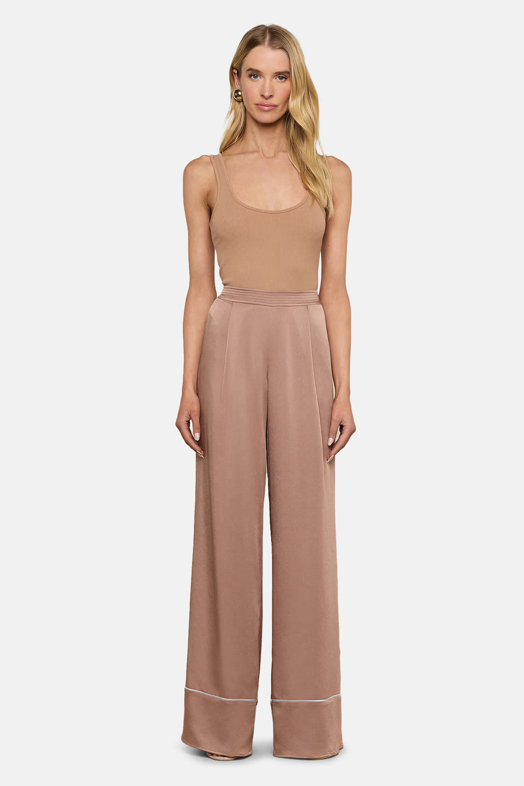 Tavia Satin Trouser Mocha Tan/Cool Blue