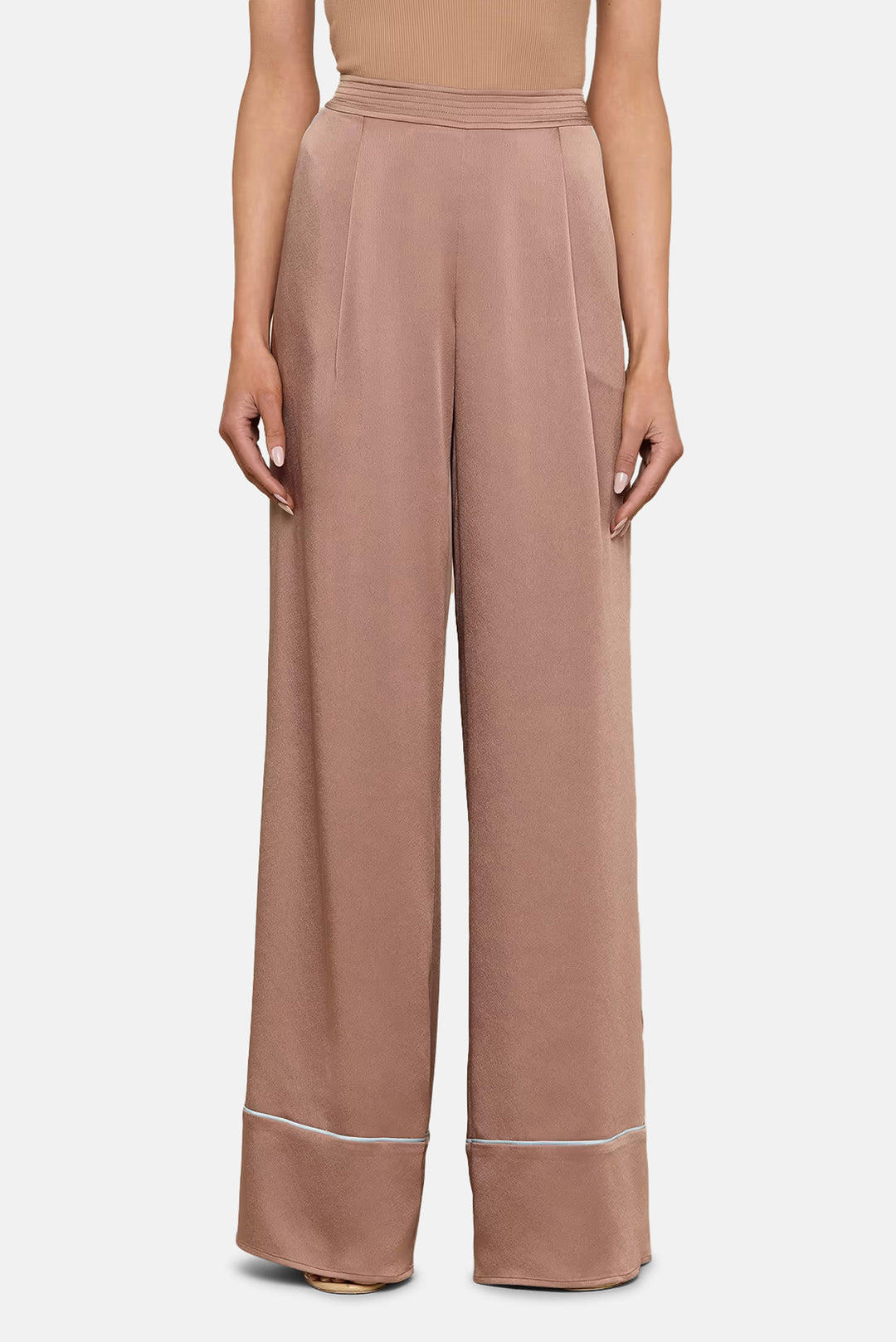 Tavia Satin Trouser Mocha Tan/Cool Blue