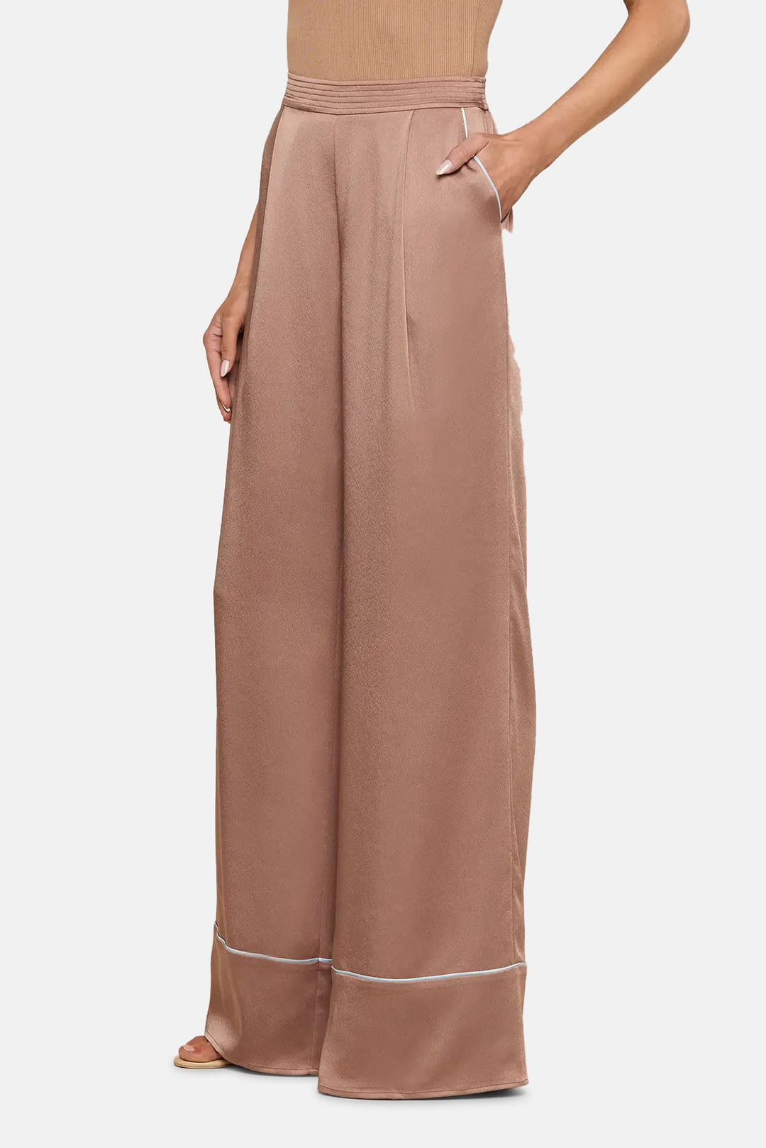 Tavia Satin Trouser Mocha Tan/Cool Blue