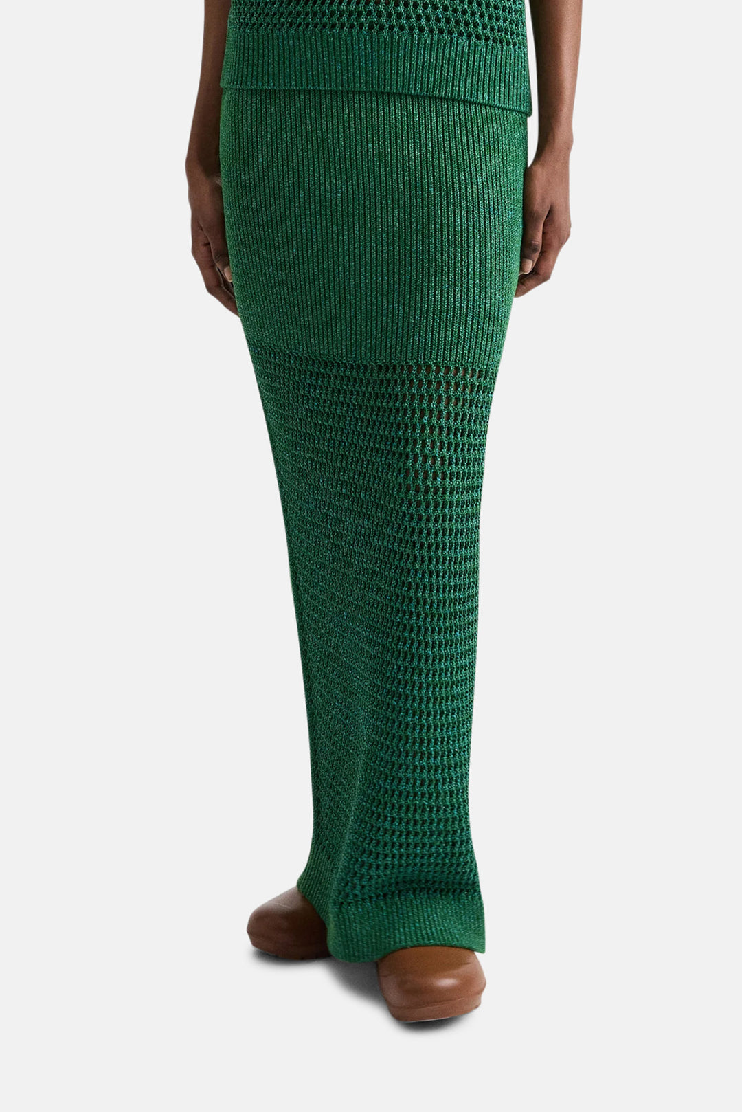 The Loophole Skirt in Silk Blend Yarn Martini Olive / Chesapeake Bay