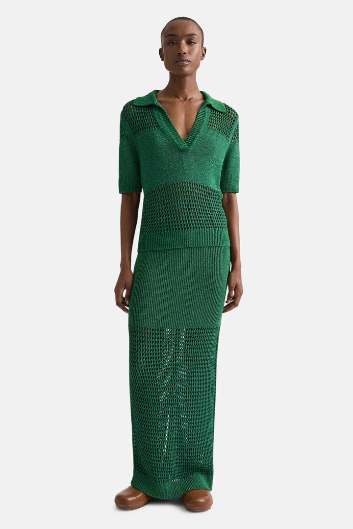 The Loophole Skirt in Silk Blend Yarn Martini Olive / Chesapeake Bay
