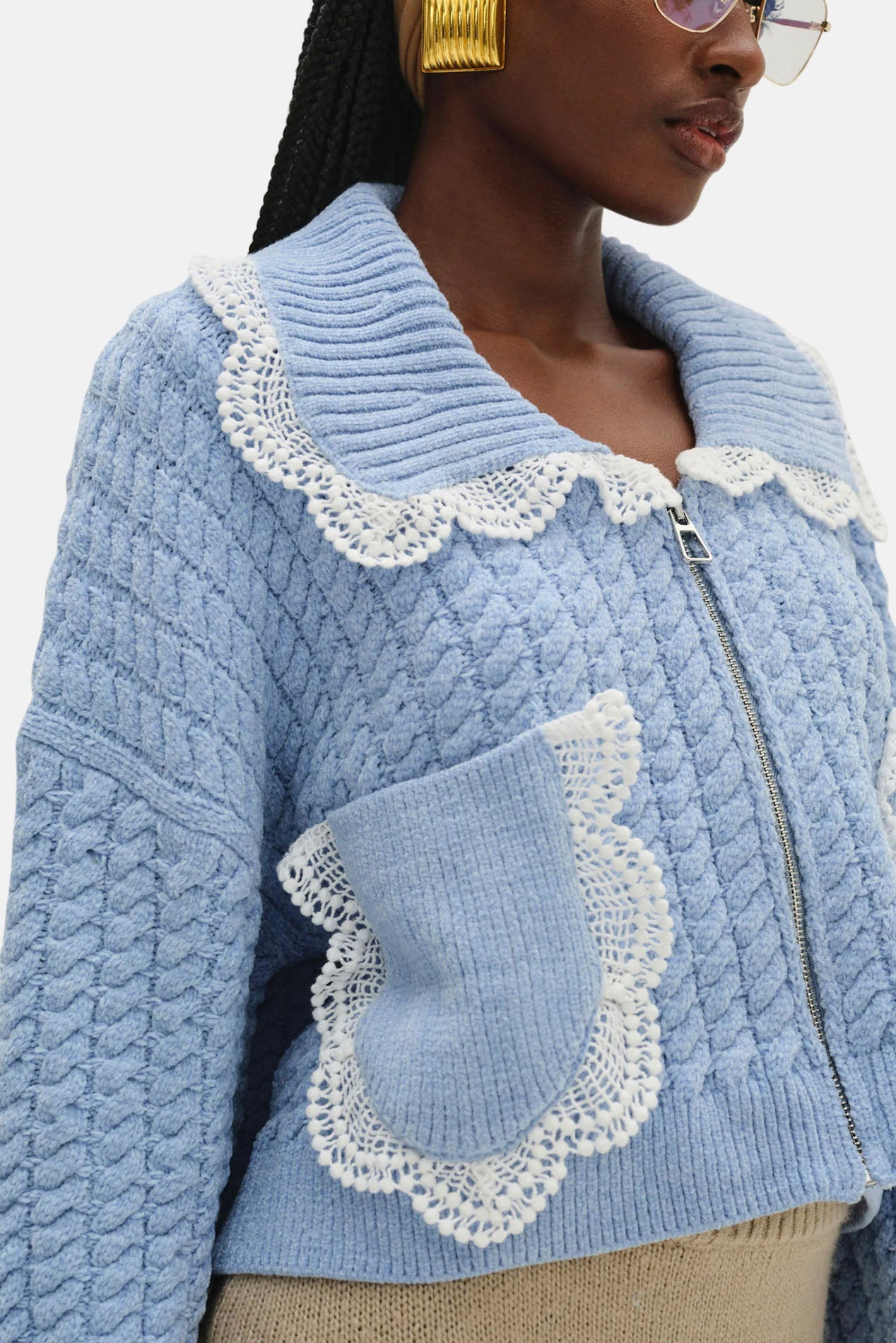 For Love & Lemons Tierra Knit Jacket Blue – blueandcream