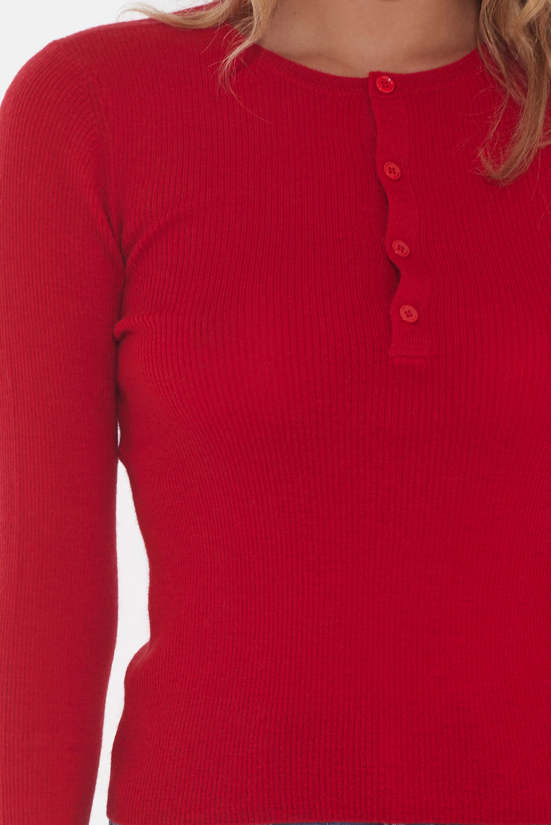 Sylvia Cashmere Henley Sweater Rouge