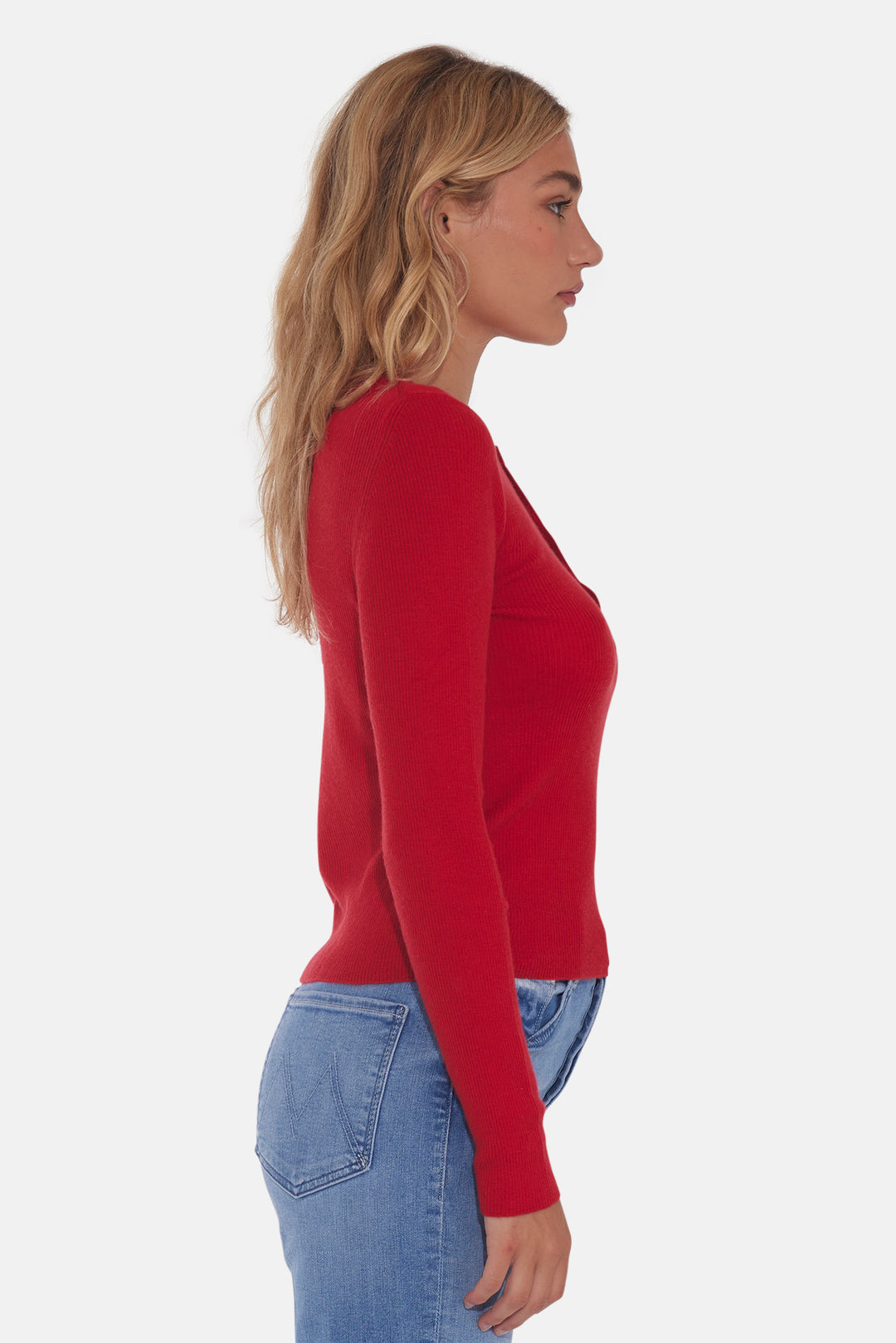 Sylvia Cashmere Henley Sweater Rouge