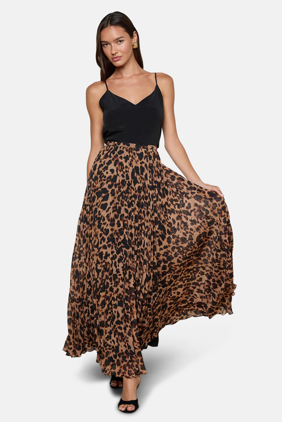 Torin Pleated Maxi Skirt Brown Multi Amur Leopard