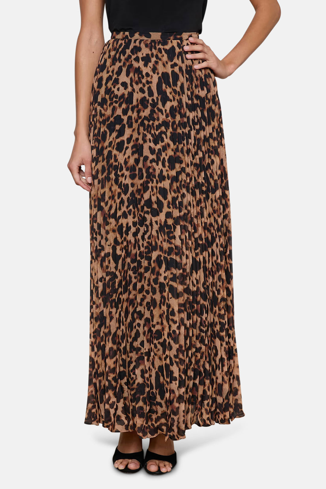 Torin Pleated Maxi Skirt Brown Multi Amur Leopard