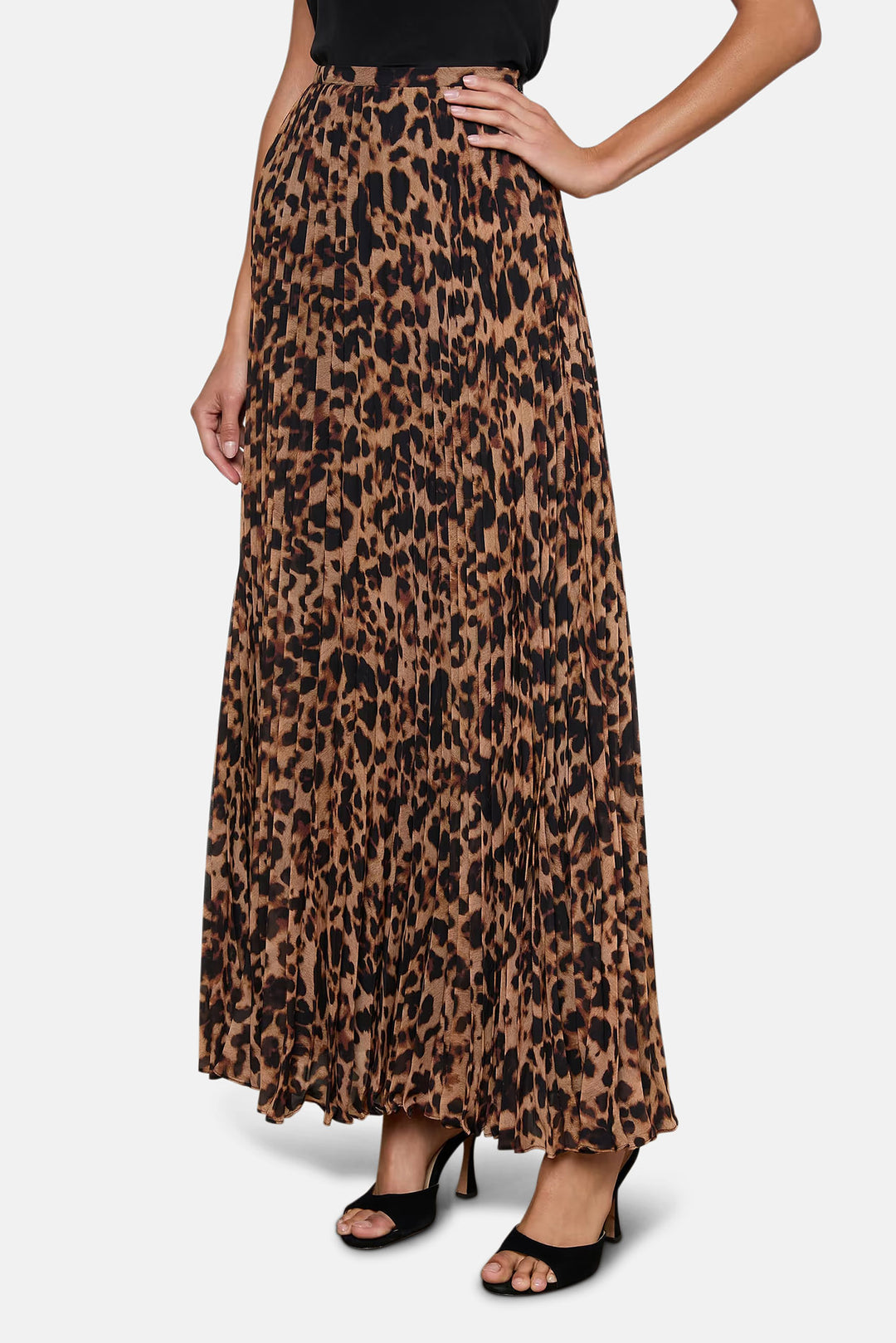 Torin Pleated Maxi Skirt Brown Multi Amur Leopard