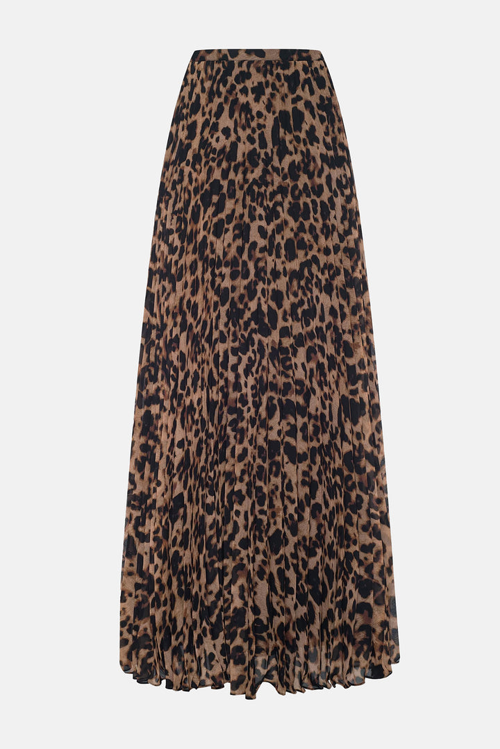 Torin Pleated Maxi Skirt Brown Multi Amur Leopard
