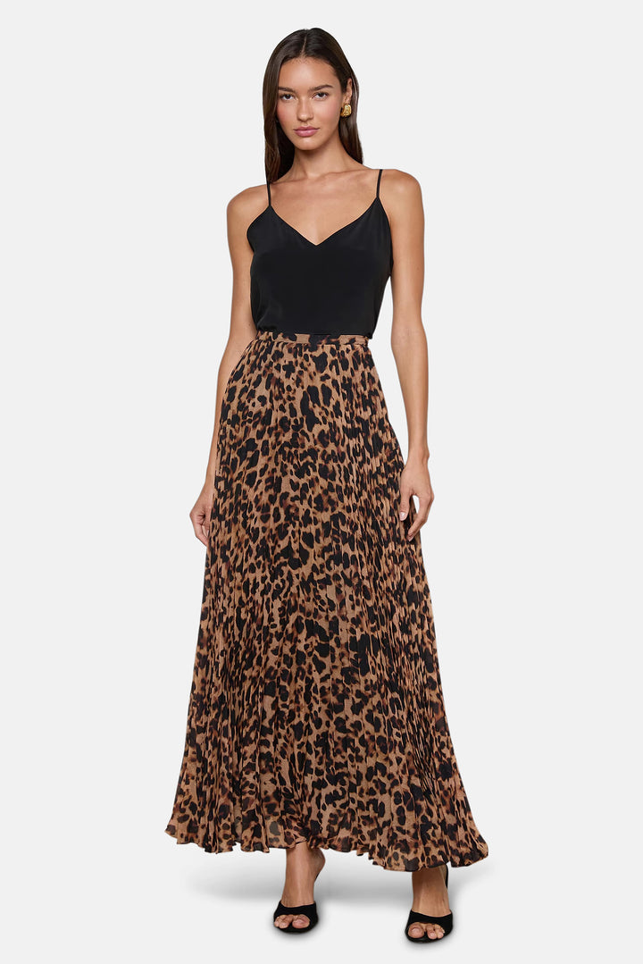Torin Pleated Maxi Skirt Brown Multi Amur Leopard