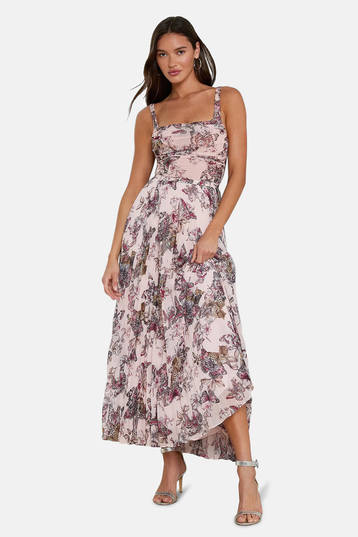 Torin Pleated Maxi Skirt Nectar Pink Multi Butterfly Jungle